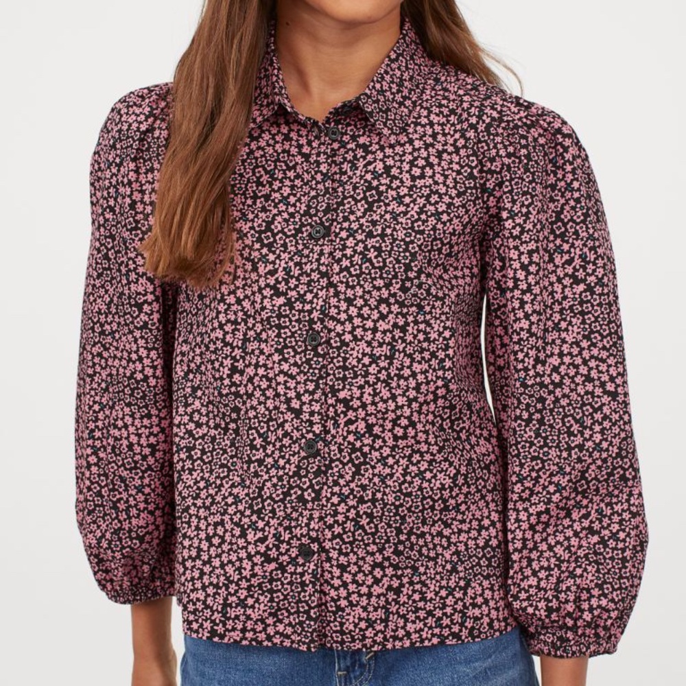 NEW H&M Cotton Puff-sleeved Blouse